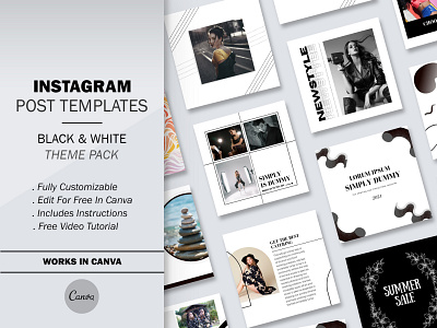 20 Black and White Instagram Posts black theme instagram pack instagram social media