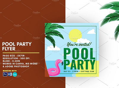 Pool Party Invitation Template canva template part flyer photoshop templates pool flyer summer summer flyer summer pool flyer word templates