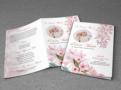 Watercolor Flower Funeral Program Template order of service