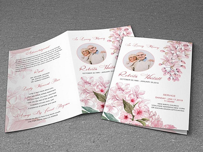 Watercolor Flower Funeral Program Template