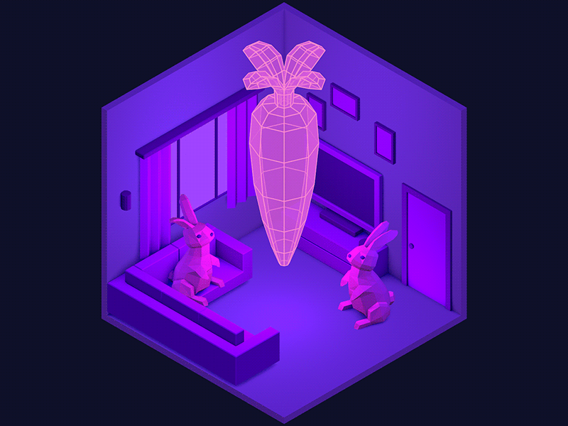Reaching Rabbits 3d augmented reality bunny c4d carrot character cinema4d isometric low poly purple rabbits