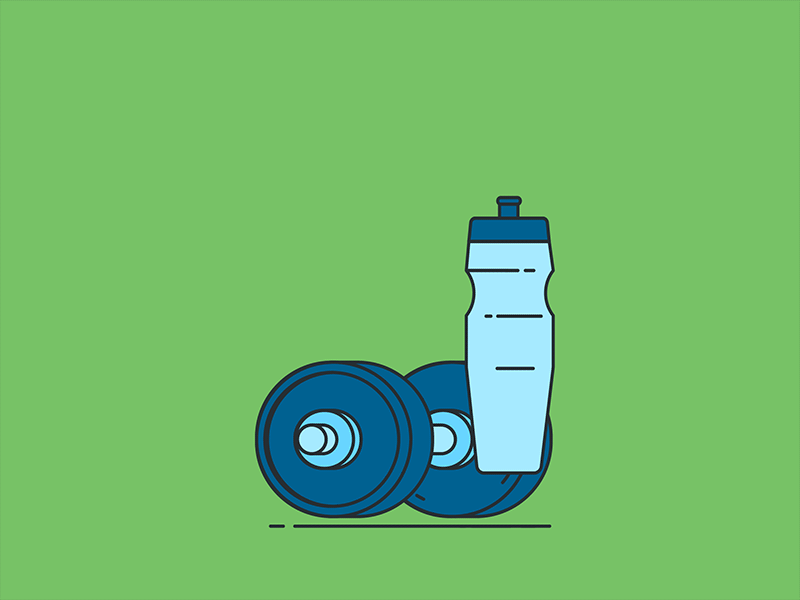 Get Pumped! after effects animated barbell blocktext bounce design flat flat design gif gym illustration line loop loop animation squash squash and stretch stylized text water bottle