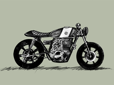 Yamaha XS400 Cafe Racer cafe racer caferacer custom art custom motorcycle draft drawing illustration motorcycle art powerscripts rysunek sketch szkic