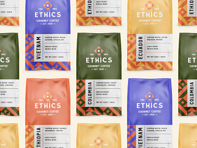 Ethics Gourmet Coffee - Packaging bag brand design brand identity branding coffee logo logotype modern packaging pattern typography