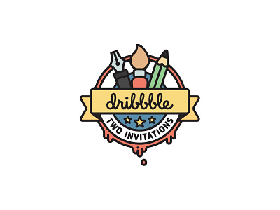 Two Dribbble Invites badges clean dribbble illustration invite invites line line art logo logotype mark