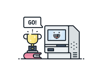 Two Dribbble Invites clean dribbble flat illustration golden cup illustration invite invites line line art macintosh out line