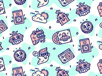 Pattern for J27 dinosaur gameboy ghost icon iconography icons modern music outline pattern ufo vector
