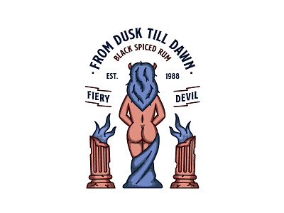 Fiery Devil badge devil illustration lady line art mind outline retro rum vector