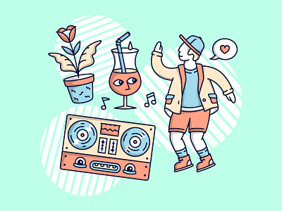 Spring Party Time character dj illustration line art man mind nature outline party vector