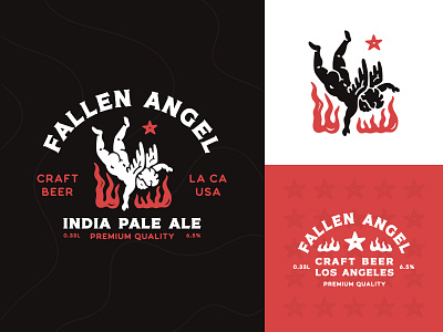 Fallen Angel Craft Beer angel badge beer label clean fire graphic design illustration logo typography vector