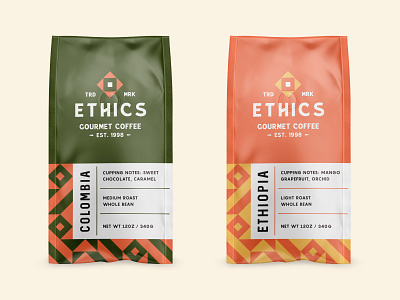 Ethics Gourmet Coffee - Coffee Bag abstract badge bag brand identity branding coffee logo logodesign packaging pattern type typography vector