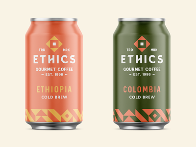 Ethics Gourmet Coffee - Can abstract badge brand identity branding coffee cold brew logo design packaging pattern type typography vector
