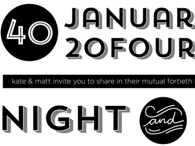 40th Birthday Invitations black white trend shadow inline invitation forty 40 night and day
