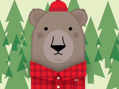 Woodland Bear beanie bear checked illustration recycle trees vector woodland