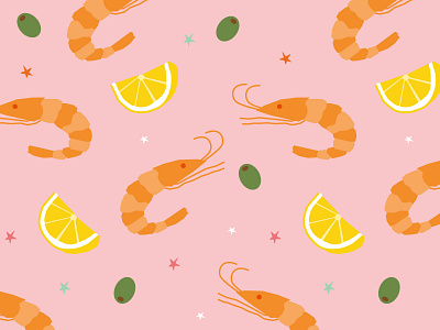 Lemon + Prawn NYE lemon olive orange pink prawn shrimp stars