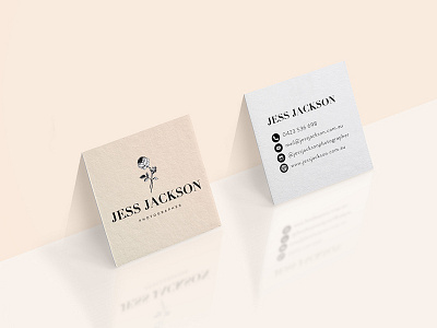 Jess Jackson Photographer • Business Cards black blush brand identity business cards corporate logo mockup photographer pink rose stationery white