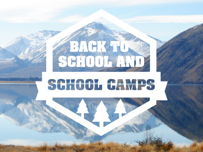Back to School! back to school badge blue emblem hexagon lake logo mountains new zealand ribbon school camp trees white