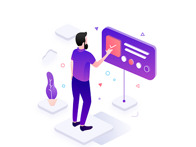 Isometric character illustration snap ui vector