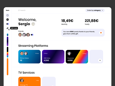 loon - Share and manage subscriptions with your friends app cards clean control panel dashboard desktop app finance money panel ui web app web design