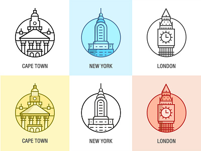 Famous Buildings Icons - Pack 1 art building icon cape town landmark line icons london mobile new york website