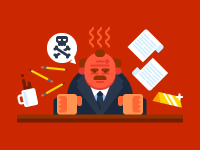 Angry boss angry bad boss businessman character chief flat illustration mad reprimand vector workplace