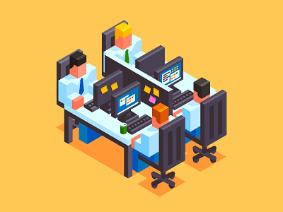 Office business businessman cartoon character isometric isometry manager marketing office open space vector workplace