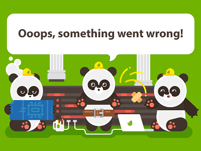 Ooops, something went wrong! contest downtime envato error illustration page panda server vector web