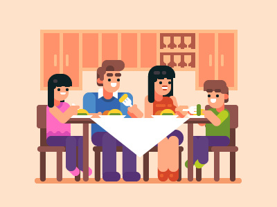 Family Dinner character dinner family flat friends friendship illustration kids lifestyle parents people vector