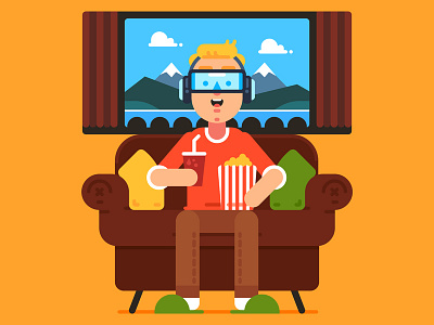 Vr Movie Theater character cinema device flat headset illustration man movie reality vector virtual vr