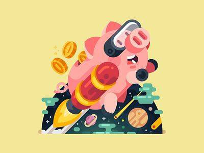 Rocket Space Illustration coin icon illustration money pig planet rocket space star