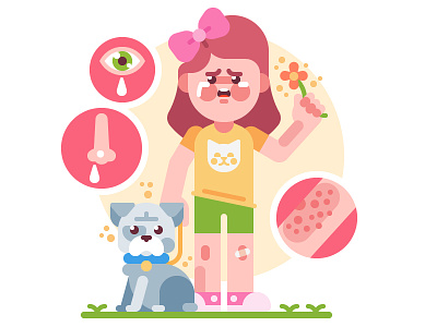 Allergy allergen allergic allergy character dermatitis dog girl hay fever pollen rashes symptom vector
