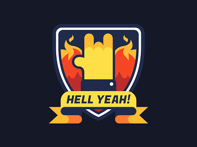 Hell Yeah! achievement badge flat game gamification horns icon level up motivation rock success vector