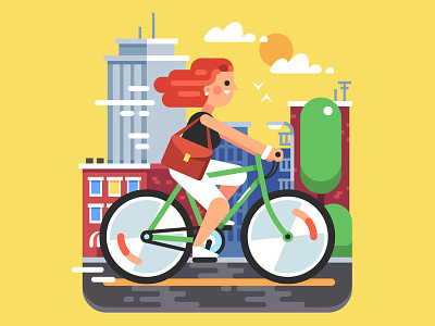 City Bike Ride bicycle bicyclist bike character city flat girl illustration ride road urban vector