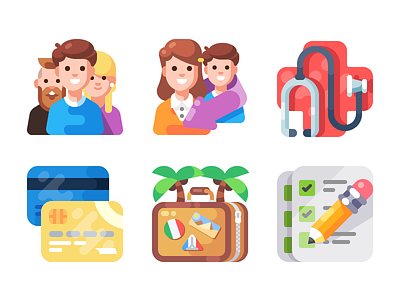 One More Icon/Illustration Pack (WIP) card character cross document health holiday icon illustration money people suitcase vacation