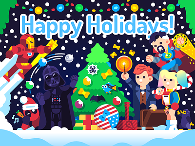 Happy Holidays! character dc deadpool disney doctor strange flat happy holidays illustration marvel newt scamander star wars vector