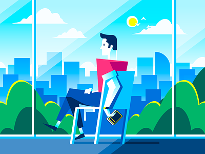 By the Window book business character city flat illustration landscape man reading summer vector window