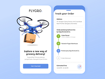 Flygro - Grocery Delivery by Drones appdesign blinkit delivery design designercommunity drone dunzo grocery illustration shipment shipping swiggy trending ui uidesign userinterface ux uxdesign zomato