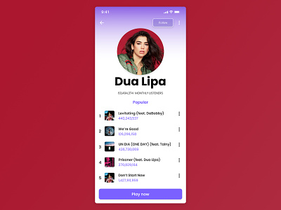 Music Player (Dua Lipa) app dailyui design designs minimal product design ui ux