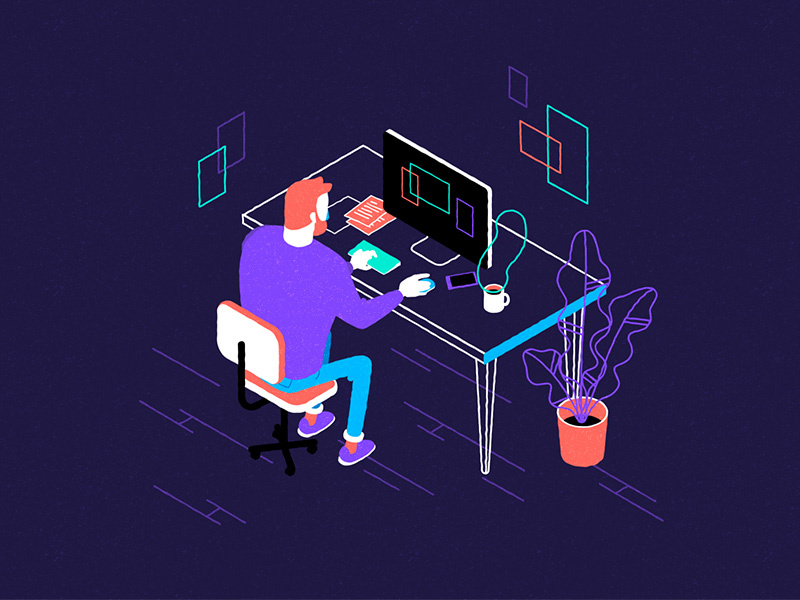 Man at Desk isometric view motionproject charactedesign flatdesign illustration