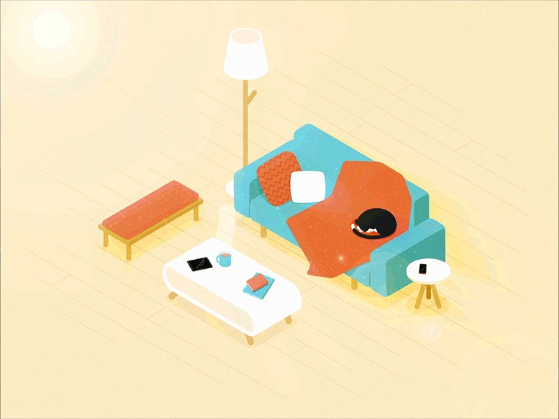 Home Sweet Home animatedgif cat illustration light livingroom motiondesign