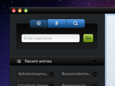 Striim - Dark Version app apple black blue dark green icon interface mac os x stream striim tweets twitter ui user user interface