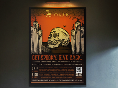 Reno Resilient Get Spooky. Give Back. Flyer flyer fundraiser poster graphic design halloween poster handdrawn horror poster illustrator marketing agency orange poster