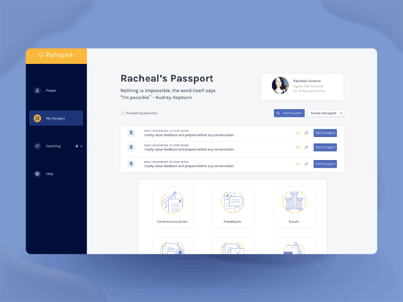 Passport For Pathspark design illustration media. coaching onboarding passport ui ux