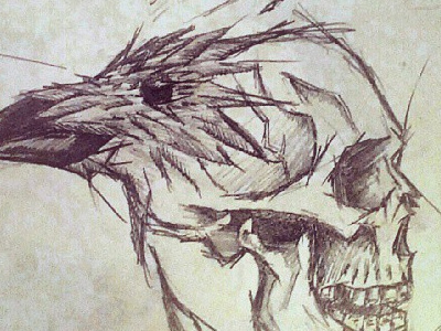 A Crow Left of the Murder crow drawing mechanical pencil quick sketch skull