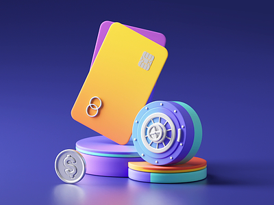 Bank account - 3D loop 3d animation app bank card branding c4d card coin colorful cryptocurrency currency cute gif illustration loop money motion safe wallet