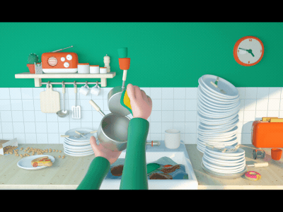 Dishes 3d animation bubble c4d cartoon clock design fun hand kitchen motion radio