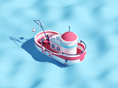 Fishing boat 3d boat c4d cartoon fish fishing gif isometric loop motion sea