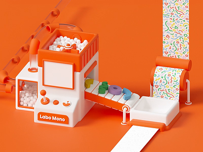 Labo Mono Animation 3d animation c4d cute design gif illustration loop machine motion octane orange pattern satisfying toy