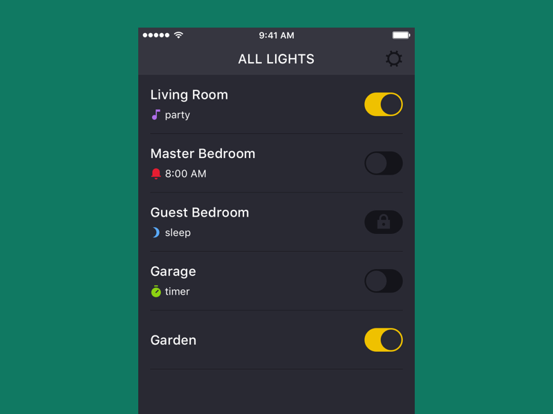 Lighting control app app flat glyph icon interface ios iphone minimalist mobile palette pictogram ui