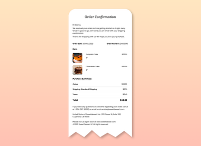Daily UI:: 017 Email Receipt branding cake daily ui 017 daily ui 17 daily ui challenge dailyui dailyui017 dailyui17 design dessert email email receipt graphic design illustration receipt ui ui design ux ux design vector